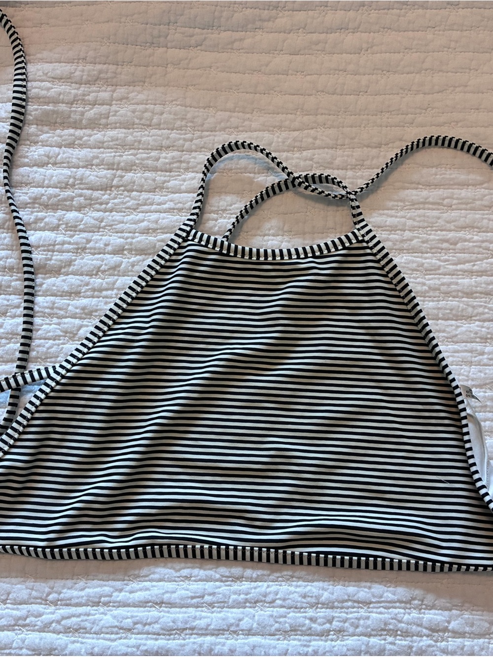 aerie Black and White Striped Halter-Style Bikini Top